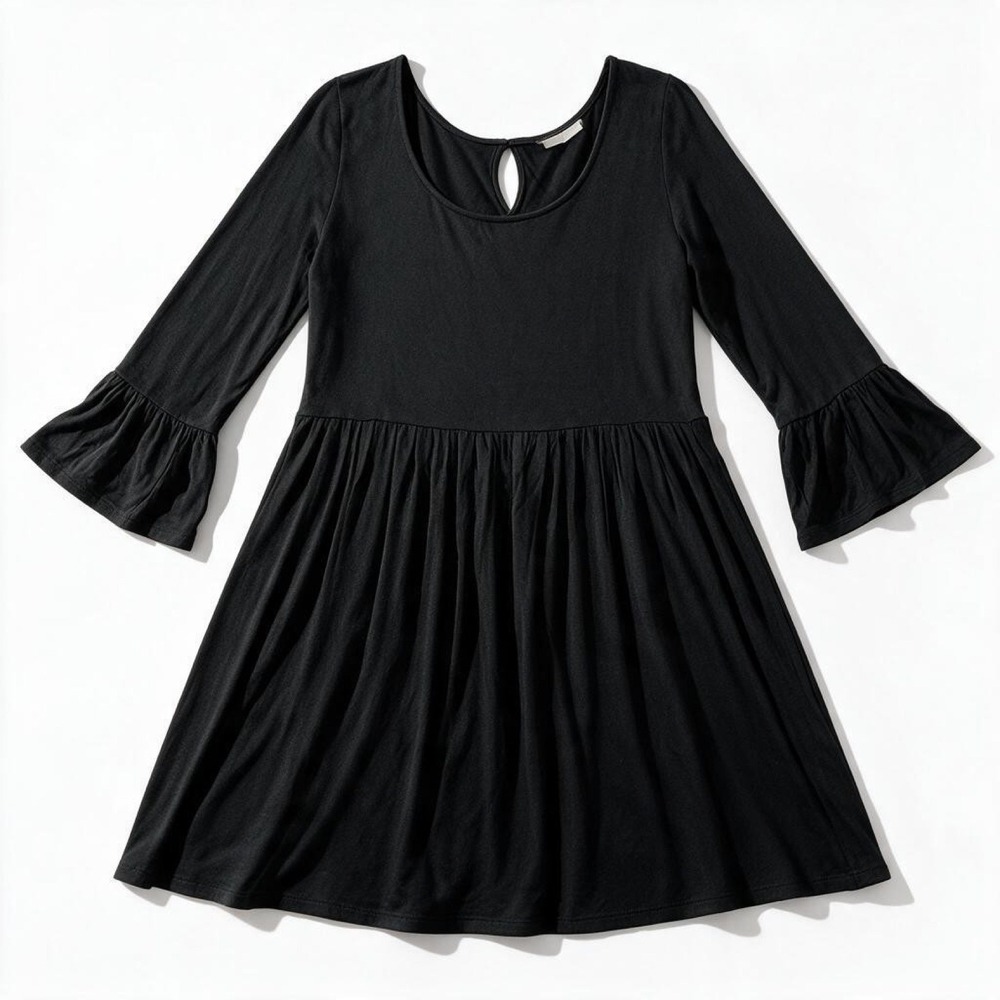 Soft & Sexy Womens L Black Bell Sleeve Babydoll Dress Casual Boho